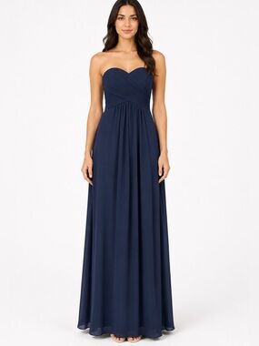 Azazie Yazmin Bridesmaid Dress A2 Navy Strapless Sweetheart Chiffon Formal